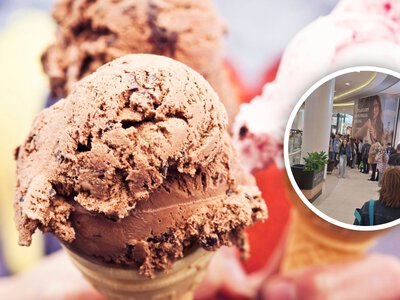 Kolejka w popularnym centrum handlowym. Ustawili się po lody