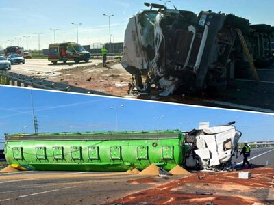 Ciężarówka przewróciła się na autostradzie A4. Wystrzeliła opona