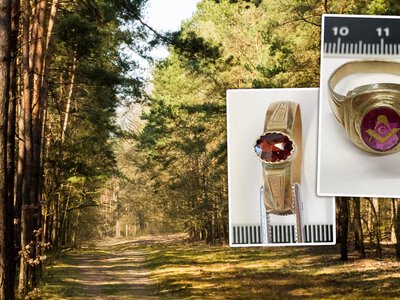 Niezwykłe odkrycie w lesie. Dzieci znalazły słoik ze złotą biżuterią. Symbole wolnomularskie