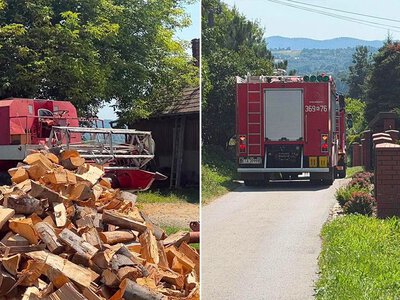 Rolnik pracował przy kombajnie. Ręka dostała się do mechanizmu maszyny