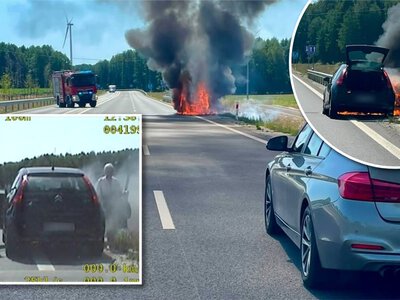 Ogień i dym na DK45. Matka i syn nie wiedzieli, że jadą płonącym autem