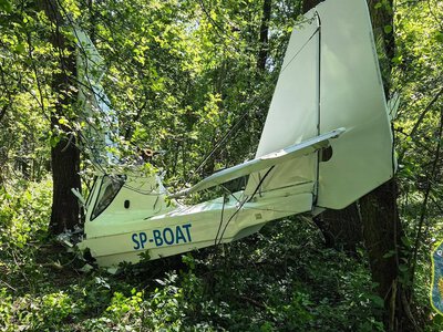 Katastrofa pod Łowiczem. Awionetka nagle runęła między drzewa. Pilot trafił do szpitala
