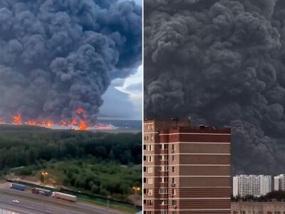 Setki dronów nad Moskwą. Płoną magazyny pod stolicą Rosji