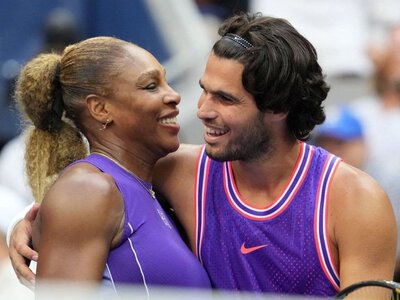 US Open - surrealistyczny powrót Sereny Williams w parze z Carlosem Alcarazem. Pograli, pośmiali się, pokręcili i 120 000 dolarów wpadło