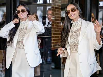 Demi Moore zachwyca w półprzezroczystym looku Magdy Butrym w Nowym Jorku