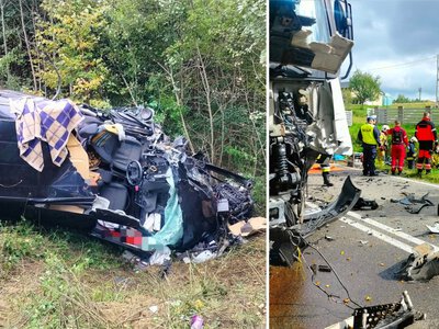 Tragedia w Borucinie. Osobówka została zmiażdżona. Kierowca zginął na miejscu