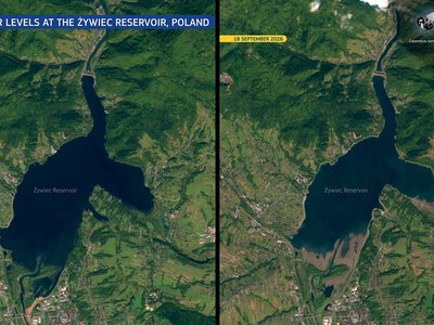 Widać to nawet z orbity okołoziemskiej. Tak wysycha Jezioro Żywieckie