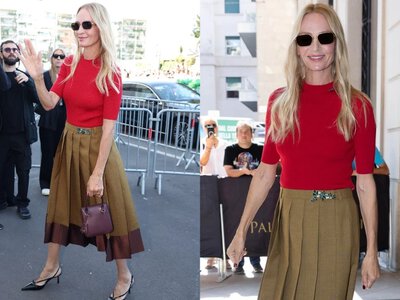 Uma Thurman na pokazie Prady. Jej stylizacja to hit dla kobiet po 50-tce
