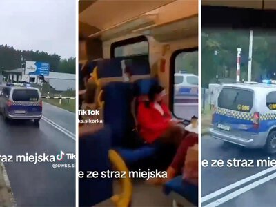 Samochód straży miejskiej utknął na torach w Dąbrowie Górniczej. Naprawi radiowóz na własny koszt