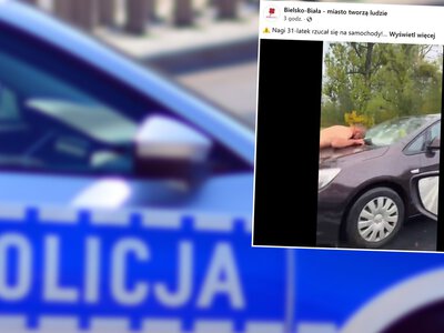 Nagi mężczyzna z nożem w Bielsku-Białej. Skakał na samochody. Wiadomo, co się z nim stało