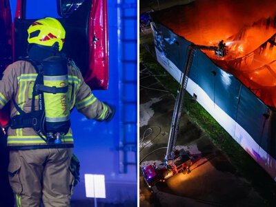 Potężny pożar hali w Słubicach. Dach zawalił się do środka