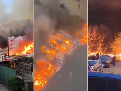 Zmasowany atak dronów. Dym nad rosyjskim miastem, pociąg pasażerski w ogniu
