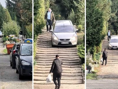 Szokujące zdarzenie na cmentarzu w Elblągu. Patrząc na schody ludzie przecierali oczy